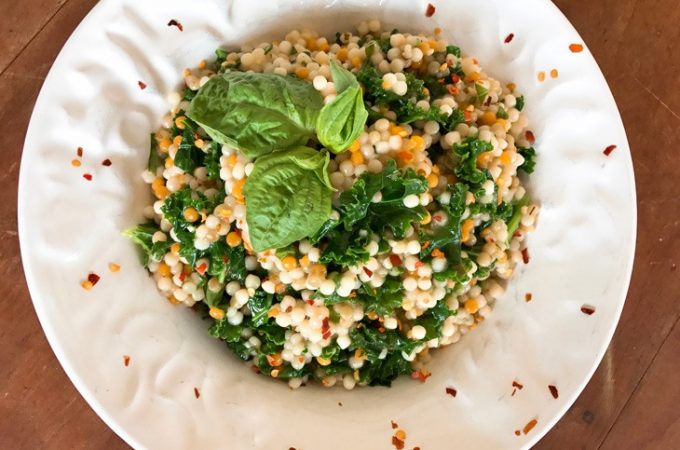 Pearled Couscous Salad With Wilted Kale, Garlic And Crushed Red Pepper